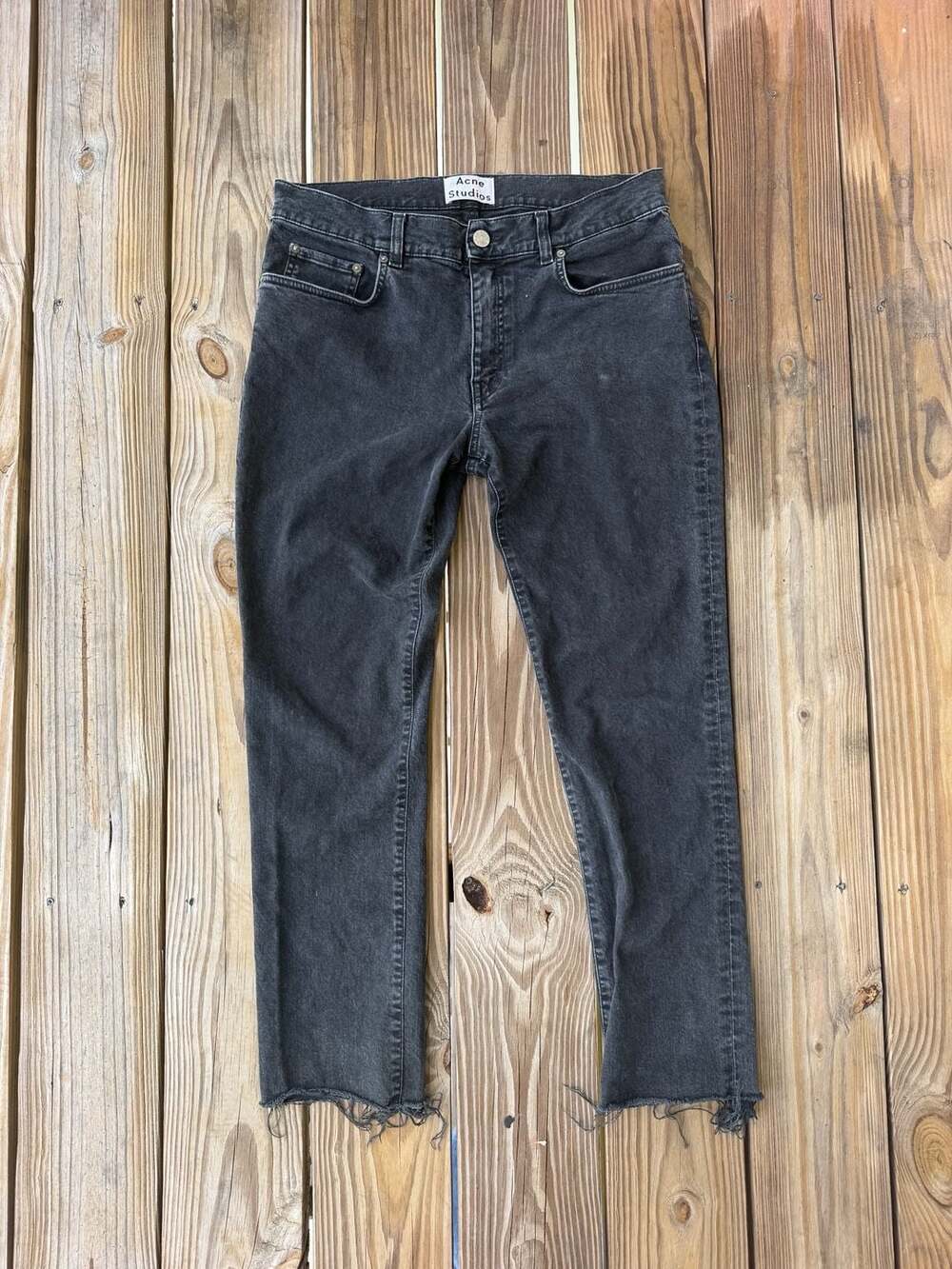 Acne Studios Thin Used Noir Black Jeans with Raw Hem